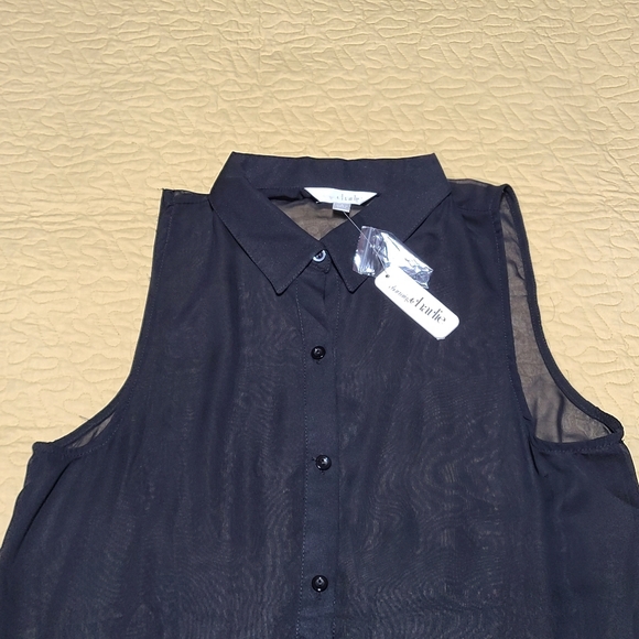 Charming Charlie sheer peplum sleeveless blouse size L - Picture 5 of 8
